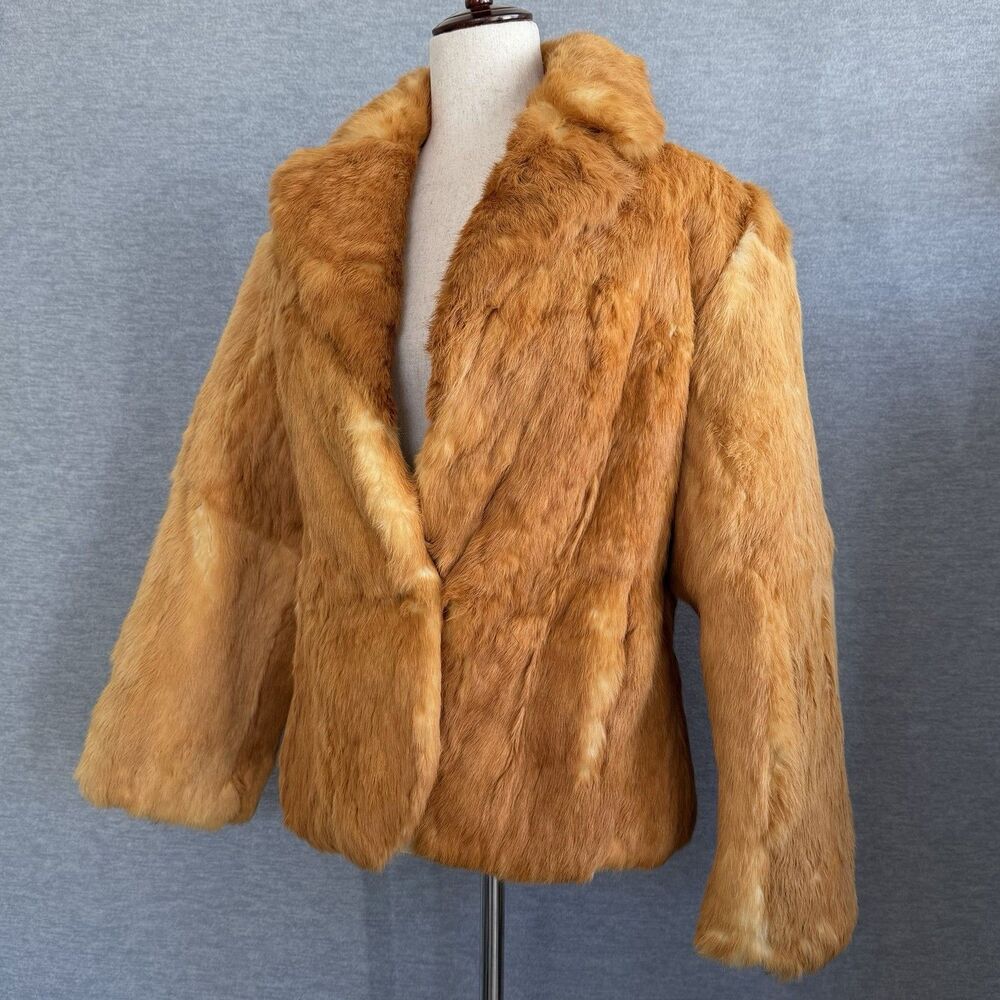 Dino Ricco Vintage Rabbit Fur Coat Jacket Womens S Collared Golden Blonde Honey - Picture 4 of 15